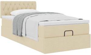 vidaXL Łóżko otomana z materacem, kremowe, 90x200 cm, tkanina 5