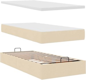 vidaXL Łóżko otomana z materacem, kremowe, 90x200 cm, tkanina 8
