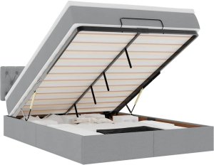 vidaXL Rama łóżka otomana z materacem, jasnoszara, 140x200 cm, tkanina 2