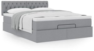 vidaXL Rama łóżka otomana z materacem, jasnoszara, 140x200 cm, tkanina 4