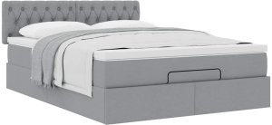 vidaXL Rama łóżka otomana z materacem, jasnoszara, 140x200 cm, tkanina 5