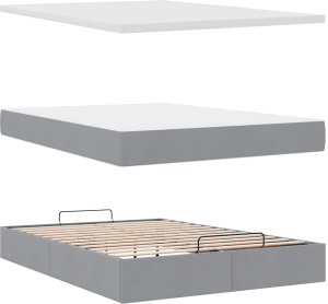 vidaXL Rama łóżka otomana z materacem, jasnoszara, 140x200 cm, tkanina 8