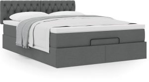 vidaXL Łóżko otomana z materacem, ciemnoszare, 140x200 cm, tkanina 4