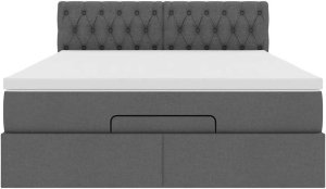 vidaXL Łóżko otomana z materacem, ciemnoszare, 140x200 cm, tkanina 7