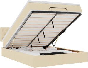 vidaXL Łóżko otomana z materacem, kremowe, 140x200 cm, tkanina 2