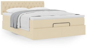 vidaXL Łóżko otomana z materacem, kremowe, 140x200 cm, tkanina 4