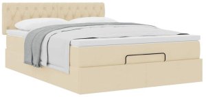 vidaXL Łóżko otomana z materacem, kremowe, 140x200 cm, tkanina 5