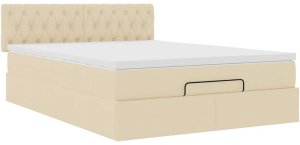 vidaXL Łóżko otomana z materacem, kremowe, 140x200 cm, tkanina 6