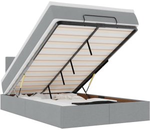 vidaXL Łóżko otomana z materacem, jasnoszare, 120x200 cm, tkanina 2