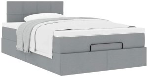vidaXL Łóżko otomana z materacem, jasnoszare, 120x200 cm, tkanina 5