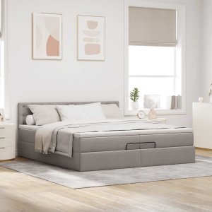 vidaXL Rama łóżka otomana z materacem, taupe, 200x200 cm, tkanina 3