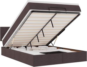 vidaXL Łóżko otomana z materacem diodami LED ciemnobrązowe 140x190 cm 2