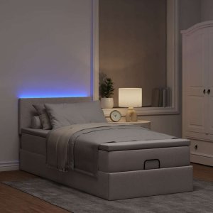 vidaXL Łóżko otomana z materacem i LED, taupe, 90x200 cm, tkanina 3