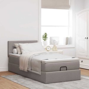 vidaXL Łóżko otomana z materacem i LED, taupe, 90x200 cm, tkanina 4