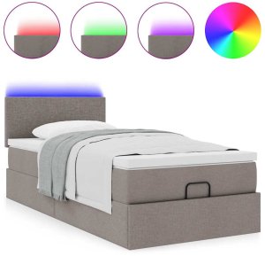 vidaXL Łóżko otomana z materacem i LED, taupe, 90x200 cm, tkanina 5