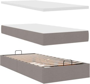 vidaXL Łóżko otomana z materacem i LED, taupe, 90x200 cm, tkanina 9