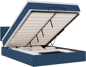 vidaXL Łóżko Ottoman z materacem i diodami LED Niebieski 140x190 cm 2