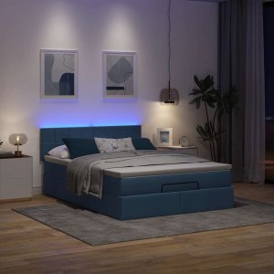vidaXL Łóżko Ottoman z materacem i diodami LED Niebieski 140x190 cm 3