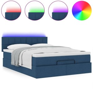 vidaXL Łóżko Ottoman z materacem i diodami LED Niebieski 140x190 cm 5