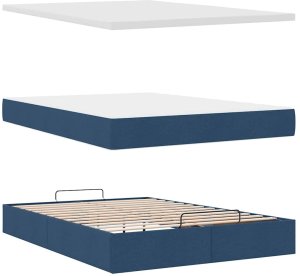 vidaXL Łóżko Ottoman z materacem i diodami LED Niebieski 140x190 cm 9