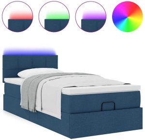 vidaXL Otomana Łóżko z Materacem i LED Niebieski 100x200 cm Tkanina 5