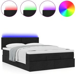 vidaXL Łóżko Ottoman z materacem i diodami LED Czarny 140x190 cm 5