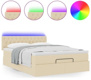 vidaXL Łóżko Ottoman z materacem i diodami LED kremowe 140x190 cm 5