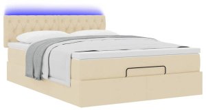 vidaXL Łóżko Ottoman z materacem i diodami LED kremowe 140x190 cm 6