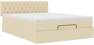 vidaXL Łóżko Ottoman z materacem i diodami LED kremowe 140x190 cm 7