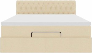vidaXL Łóżko Ottoman z materacem i diodami LED kremowe 140x190 cm 8