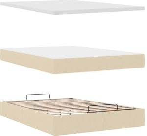 vidaXL Łóżko Ottoman z materacem i diodami LED kremowe 140x190 cm 9