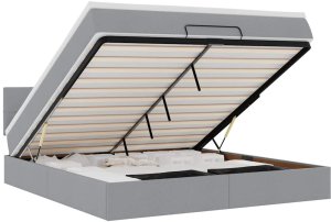 vidaXL Łóżko Ottoman z materacem i LED, jasnoszary, 180x200cm, tkanina 2