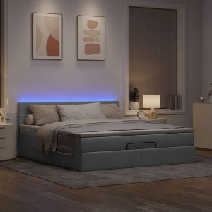 vidaXL Łóżko Ottoman z materacem i LED, jasnoszary, 180x200cm, tkanina 3