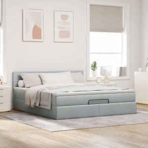 vidaXL Łóżko Ottoman z materacem i LED, jasnoszary, 180x200cm, tkanina 4
