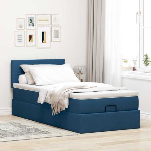vidaXL Otomana Łóżko z Materacem i LED Niebieski 90x200 cm Tkanina 4