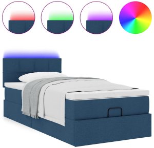 vidaXL Otomana Łóżko z Materacem i LED Niebieski 90x200 cm Tkanina 5