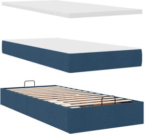 vidaXL Otomana Łóżko z Materacem i LED Niebieski 90x200 cm Tkanina 9