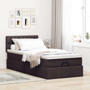 vidaXL Łóżko otomana z materacem i LED ciemnobrązowy 90x200 cm tkanina 4