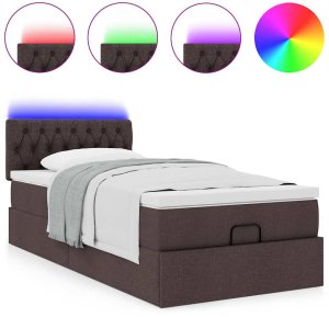vidaXL Łóżko otomana z materacem i LED ciemnobrązowy 90x200 cm tkanina 5