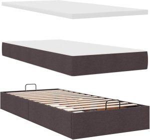 vidaXL Łóżko otomana z materacem i LED ciemnobrązowy 90x200 cm tkanina 9