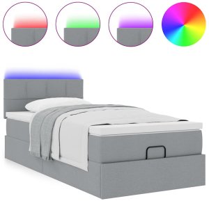 vidaXL Łóżko Ottoman z materacem i LED, jasnoszary, 90x200 cm, tkanina 5