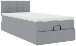 vidaXL Łóżko Ottoman z materacem i LED, jasnoszary, 90x200 cm, tkanina 7