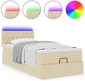 vidaXL Otomana Łóżko z Materacem i LED, kremowy, 90x200 cm, tkanina 4