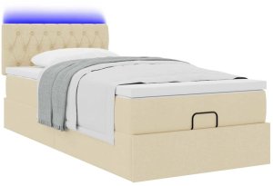 vidaXL Otomana Łóżko z Materacem i LED, kremowy, 90x200 cm, tkanina 5