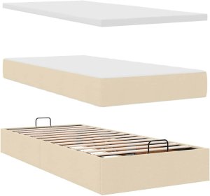 vidaXL Otomana Łóżko z Materacem i LED, kremowy, 90x200 cm, tkanina 8