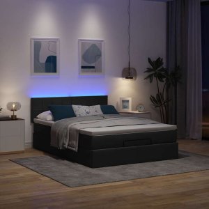 vidaXL Łóżko Ottoman z materacem i diodami LED Czarny 140x190 cm 3