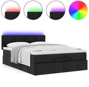 vidaXL Łóżko Ottoman z materacem i diodami LED Czarny 140x190 cm 5