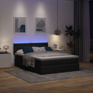 vidaXL Łóżko otomana z materacem i diodami LED Czarny 140x200 cm 3