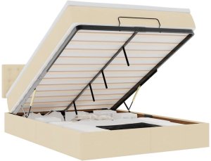 vidaXL Łóżko Ottoman z materacem i diodami LED kremowe 140x190 cm 2