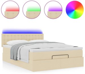 vidaXL Łóżko Ottoman z materacem i diodami LED kremowe 140x190 cm 5